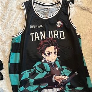 Tanjiro Graphic Basketball Jersey Tank Top - Black & Teal